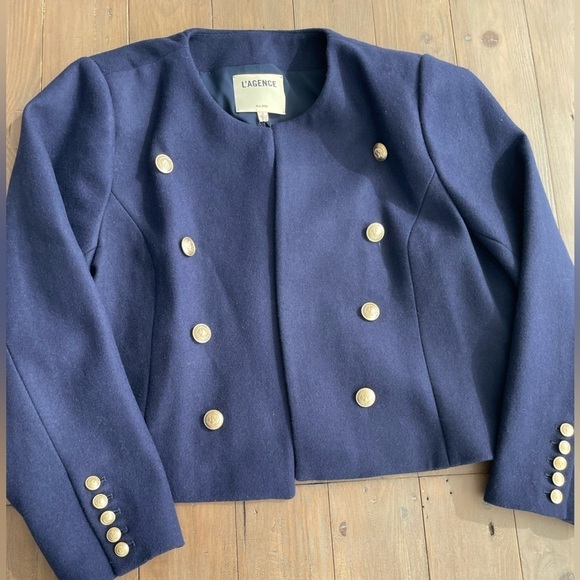 L’Agence collarless wool blend jacket blazer jacket navy NWT - Picture 8 of 12